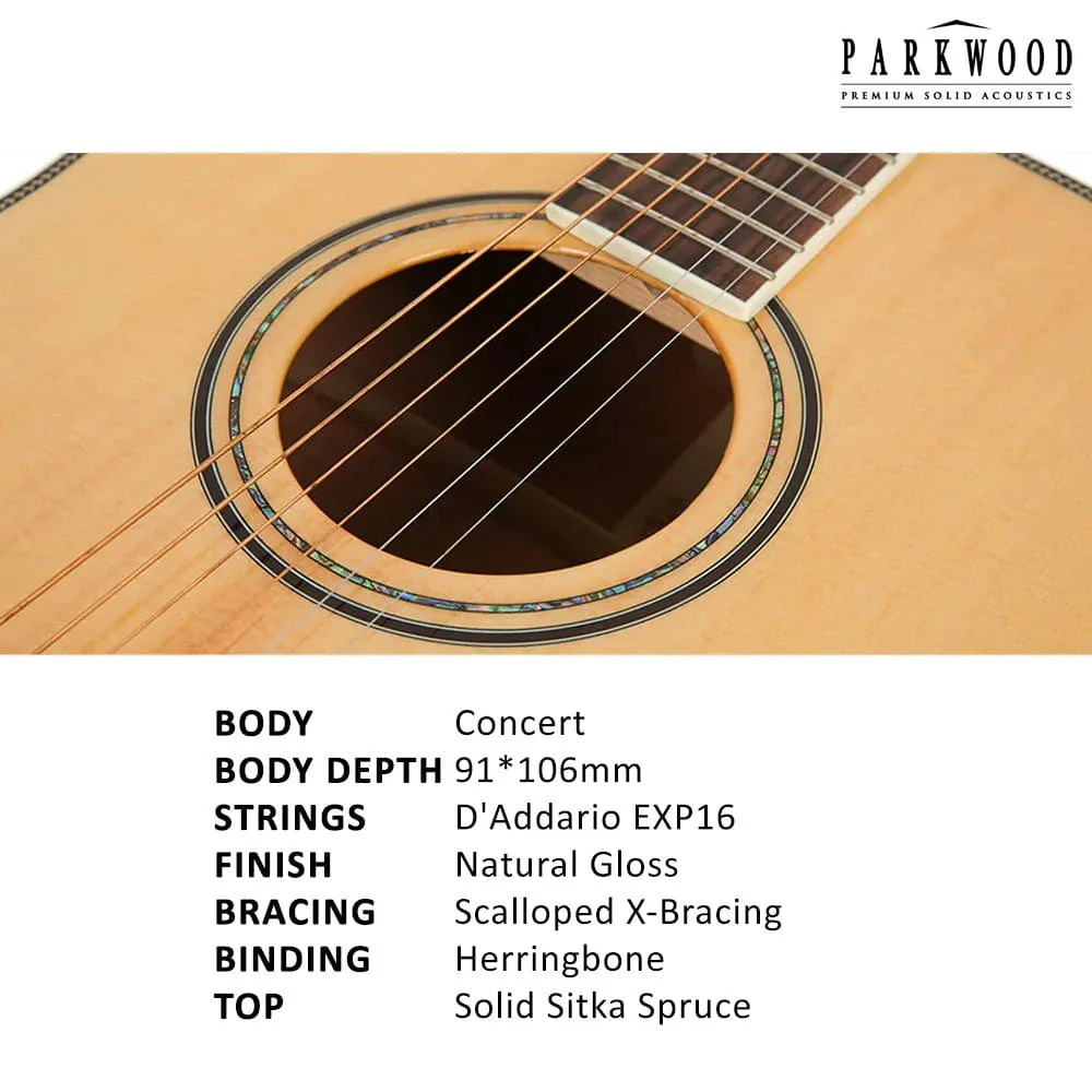 Parkwood P630 Concert Acoustic Guitar with Case - Image 4
