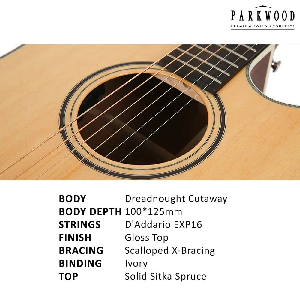Parkwood S26 GT Dreadnought Cutaway Electro Acoustic Guitar with Gigbag - Image 3