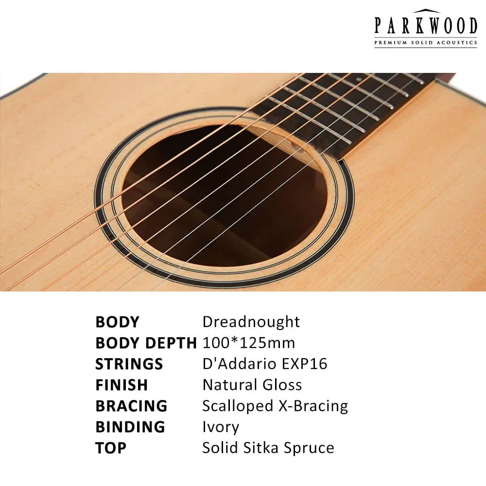 Parkwood S61 Dreadnought Acoustic Guitar with Gigbag - Image 4