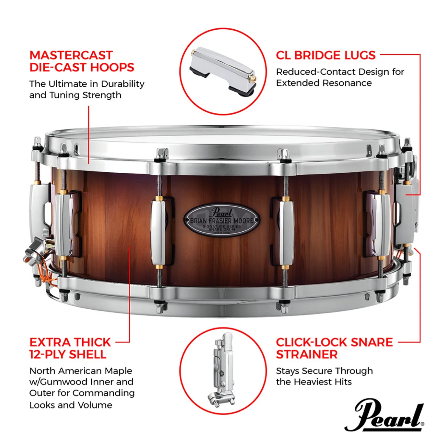 Pearl BFM1455S/C 14"x 5.5" Brian Frasier Moore Signature Snare Drum - Image 3