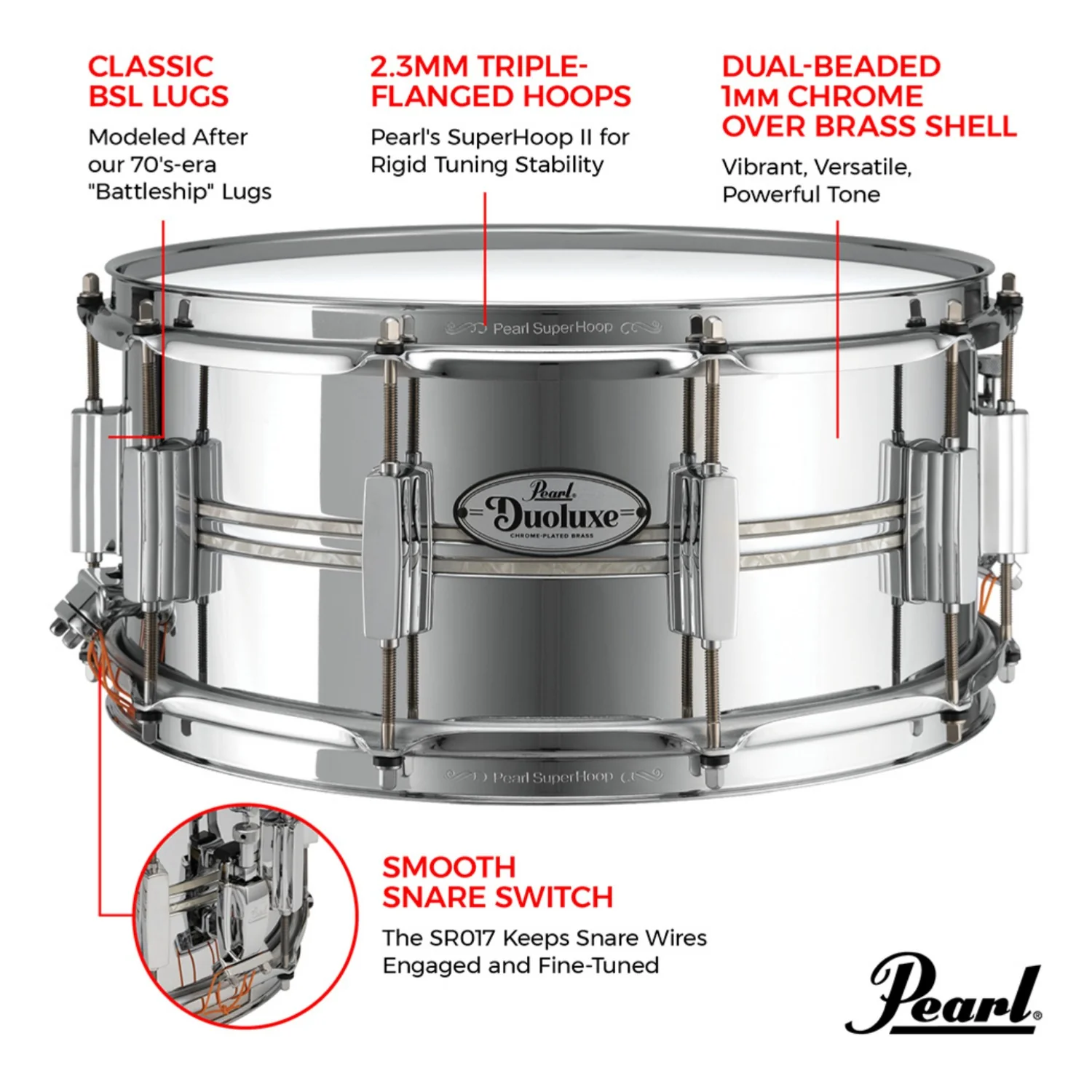 Pearl DUX1465BR 14" x 6.5" Duolux Snare Drum - Image 7
