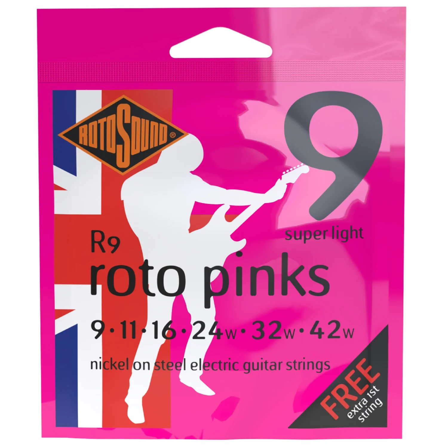 Rotosound R9 Pink Electric Guitar Strings - Super Light Gauge 9-42