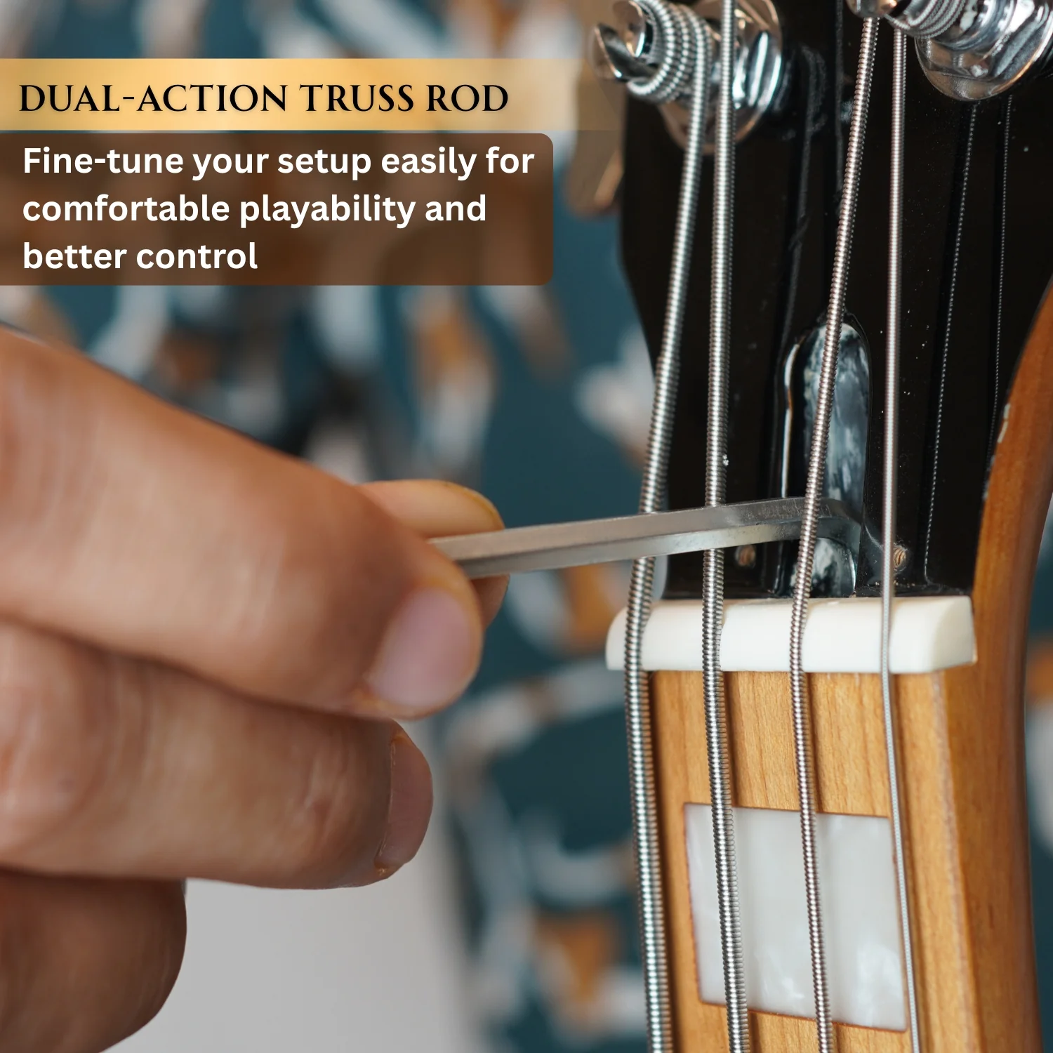 Vault Artisan PB 4-string Active PJ Bass Guitar with Wilkinson Pickups, Roasted Maple Neck & Fingerboard, Full Solid Mahogany Body, Fixed Bridge with Brass Saddle, Natural Gloss Finish - Image 10