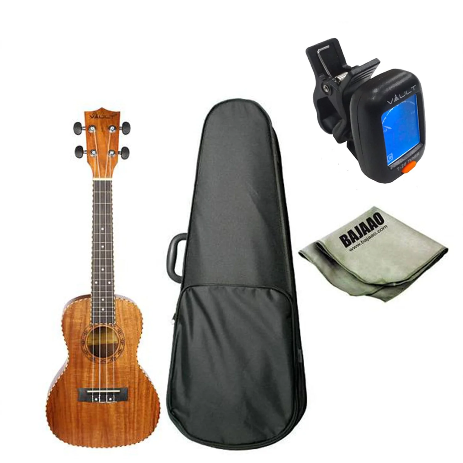 Vault UK-190 Rosetta Koa Concert Ukulele With Hardshell Case, Polishing Cloth And Tuner