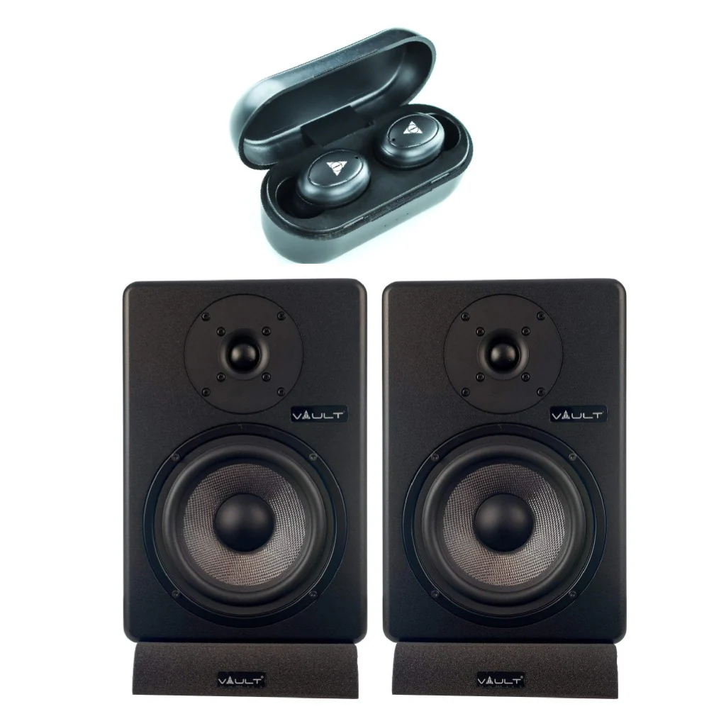 Vault C6 6" Powered Studio Monitors With Isolation Foam Pads - Pair with Vault Play True Wireless Earbuds