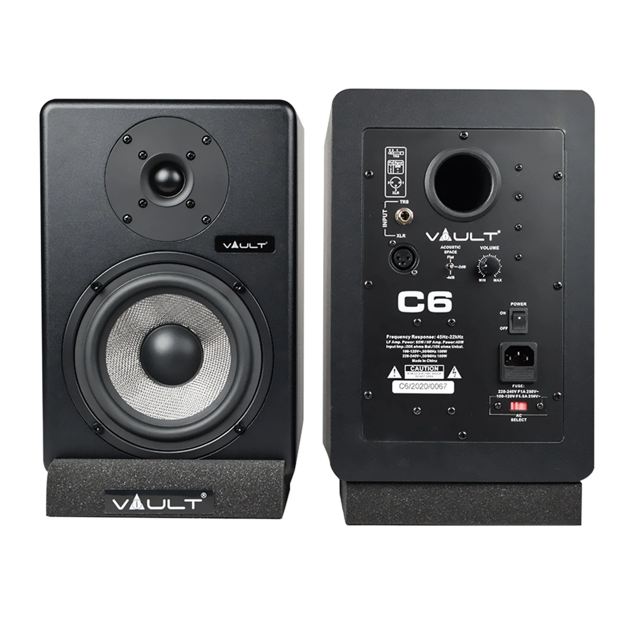 Vault C6 6" Powered Studio Monitors With Isolation Foam Pads - Pair with Vault Play True Wireless Earbuds - Image 3