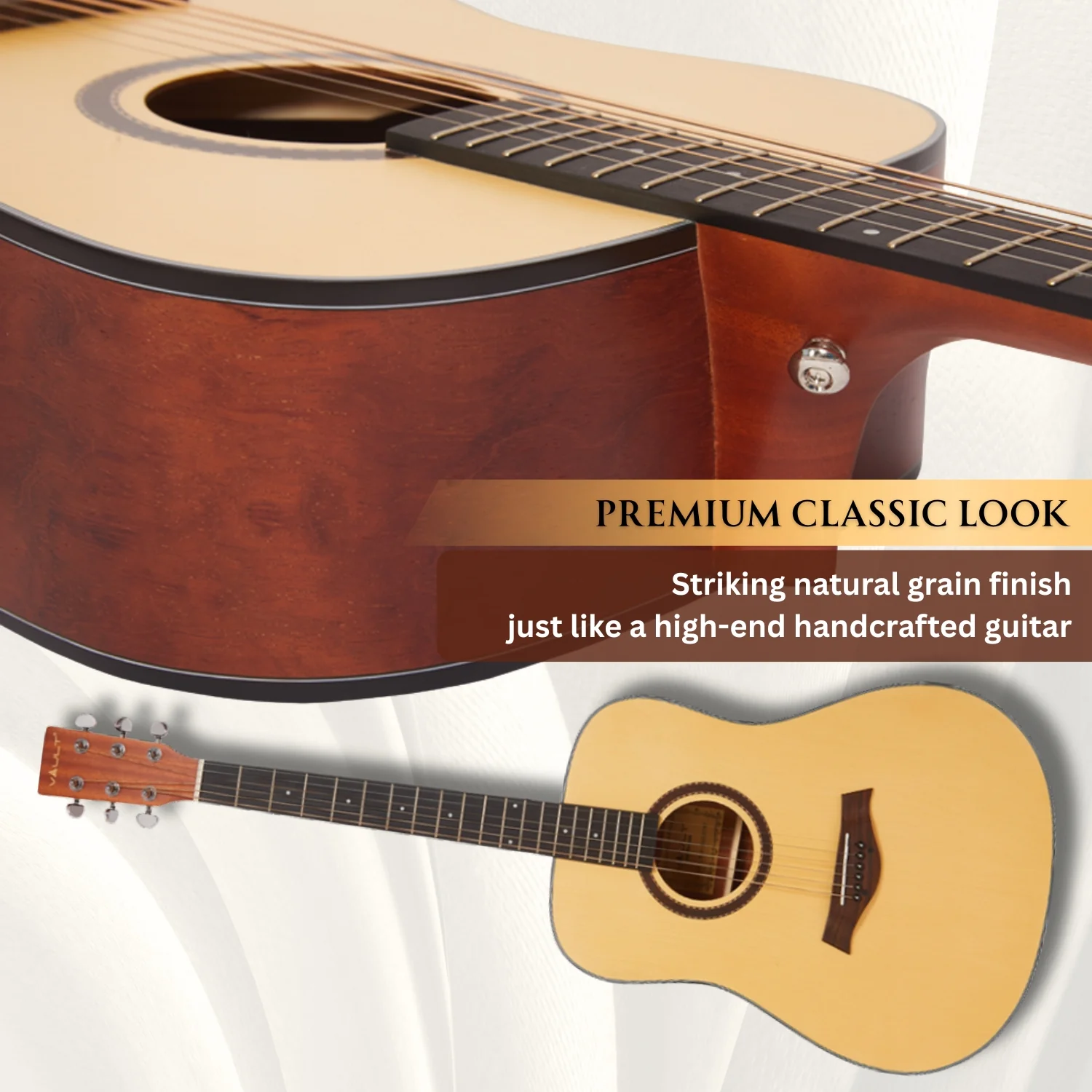 Vault DA25 Dreadnought Shape Acoustic Guitar with Bubinga Back and Sides - Image 4