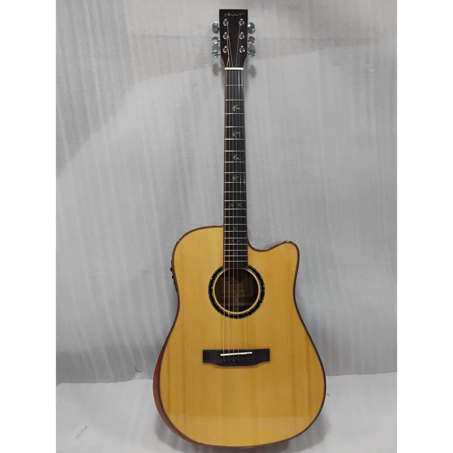 Vault DA60CE Premium Dreadnought Cutaway Solid Spruce Top Electro Acoustic Guitar with Dual EQ and Armrest - Open Box B Stock
