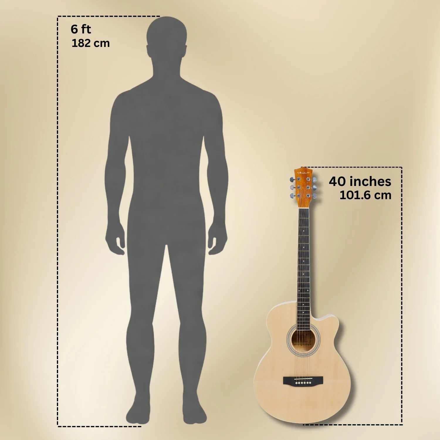 Vault EA20 Guitar Kit with Learn to Play Ebook, Bag, Strings, Straps, Picks, String winder & Polishing Cloth - 40 inch Cutaway Acoustic Guitar - Image 11