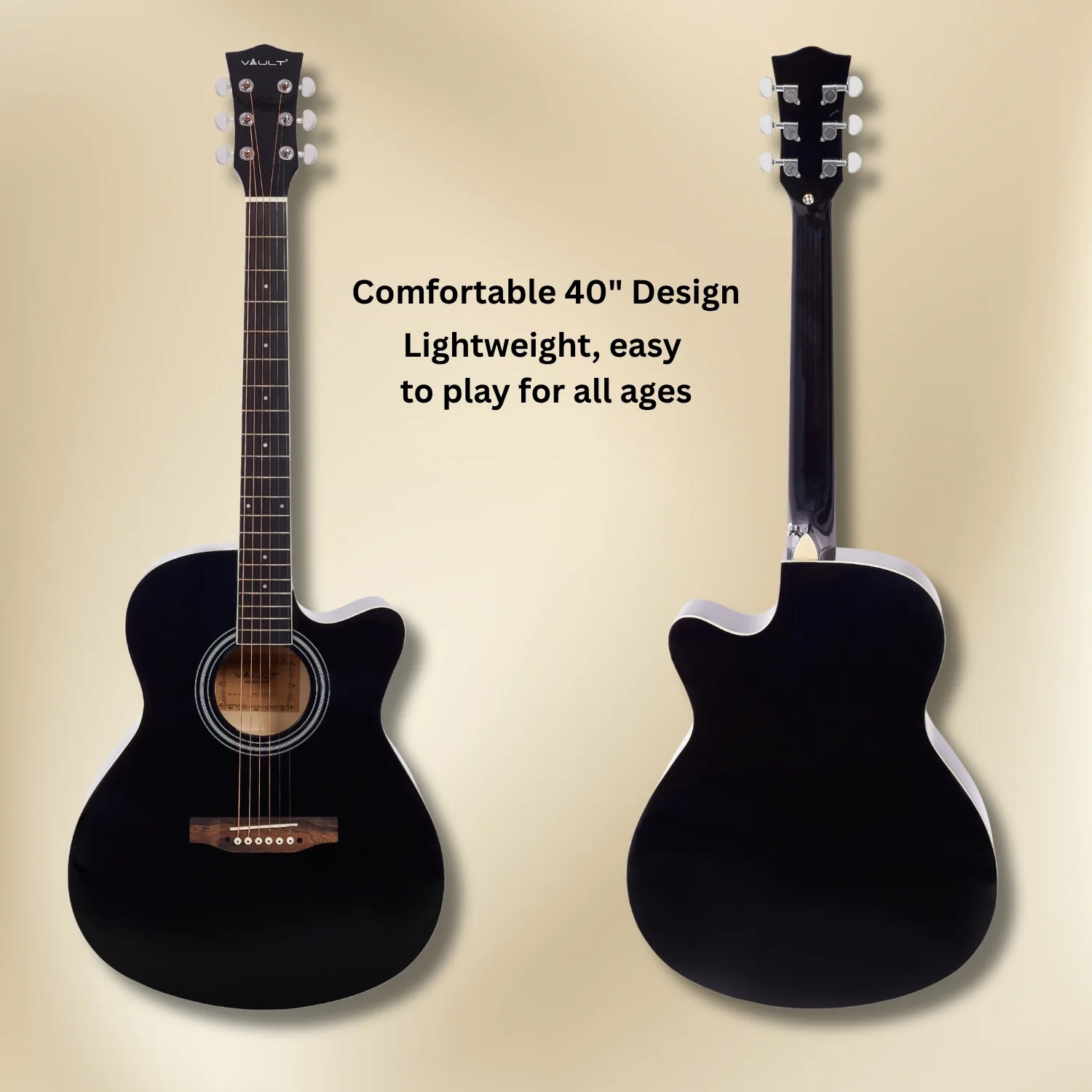 Vault EA20 Guitar Kit with Learn to Play Ebook, Bag, Strings, Straps, Picks, String winder & Polishing Cloth - 40 inch Cutaway Acoustic Guitar - Image 17