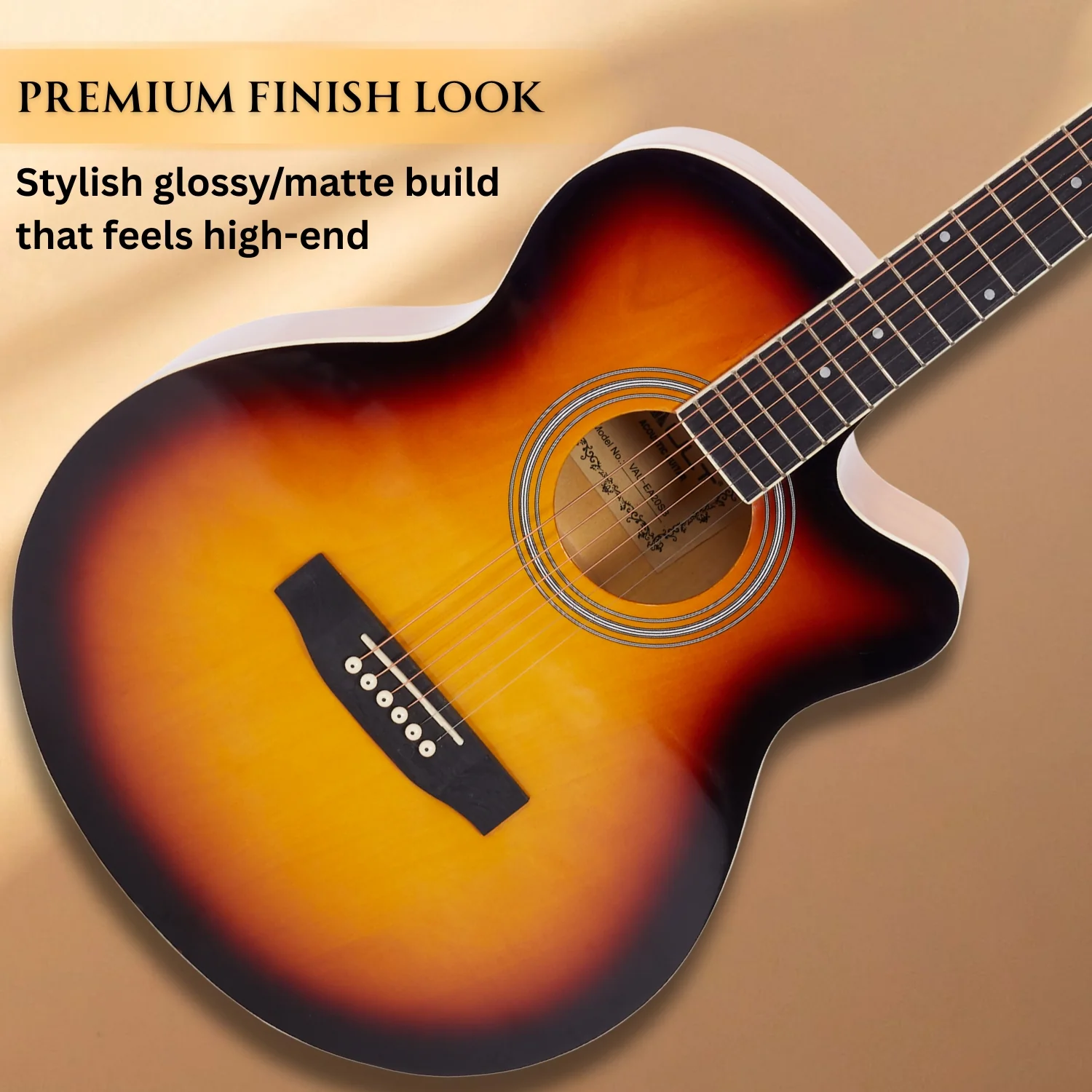 Vault EA20 Guitar Kit with Learn to Play Ebook, Bag, Strings, Straps, Picks, String winder & Polishing Cloth - 40 inch Cutaway Acoustic Guitar - Image 27