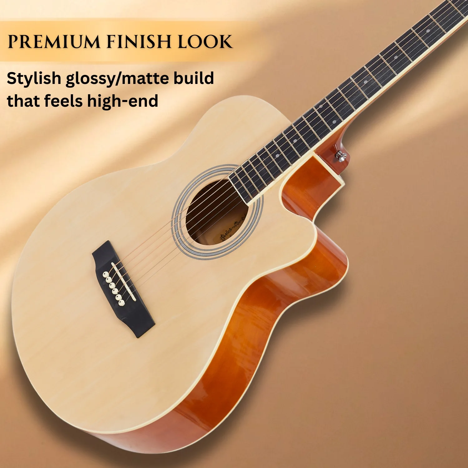 Vault EA20 Guitar Kit with Learn to Play Ebook, Bag, Strings, Straps, Picks, String winder & Polishing Cloth - 40 inch Cutaway Acoustic Guitar - Image 4