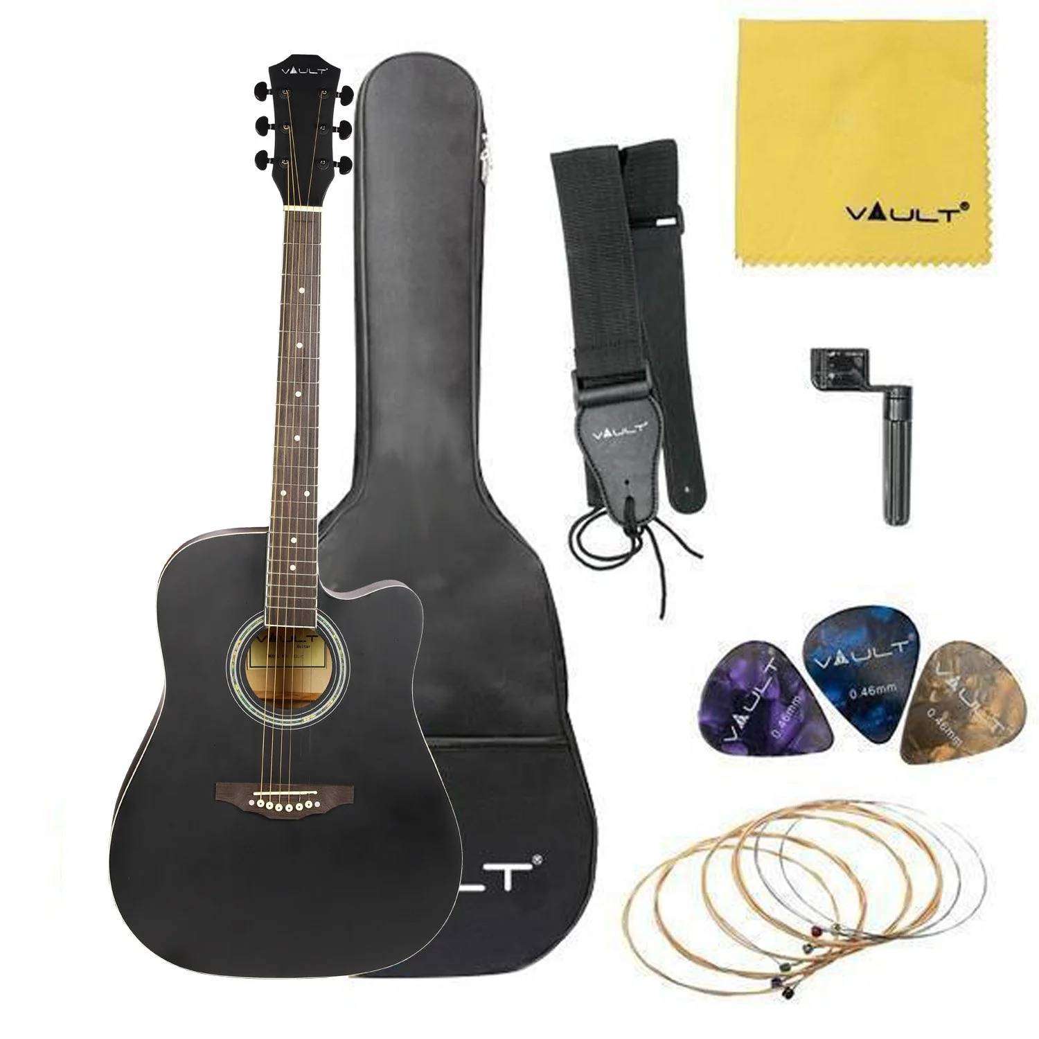 Vault ED-10C 41 inch Cutaway Acoustic Guitar with Bag, Strings, Straps, Picks, Stringwinder & Polishing Cloth - Image 16