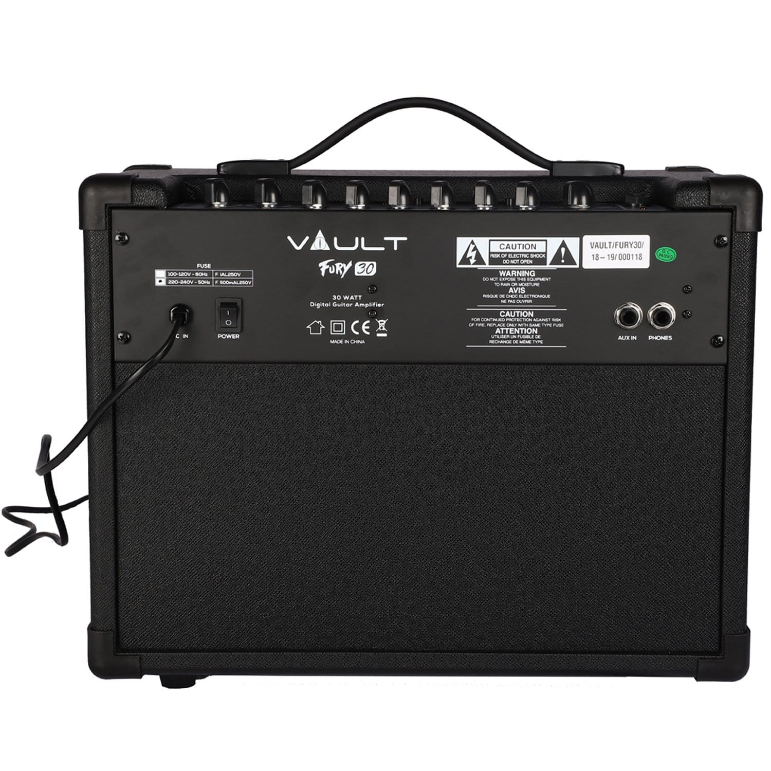 Vault Fury 30 Watt Digital Combo Guitar Amplifier with Effects and 36 Pattern Drum Machine with Instrument Cable, Polishing Cloth and E Book - Image 7
