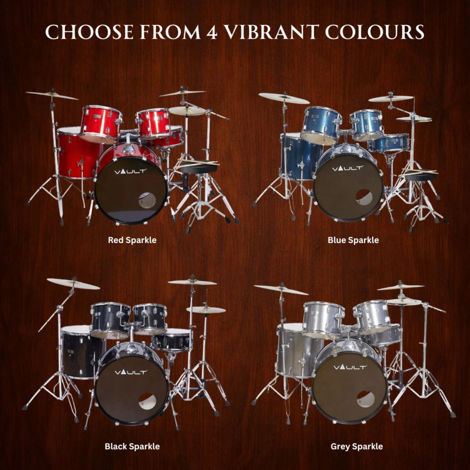 Vault Groover 22" 5-Piece Acoustic Drum Kit with Hardware, Cymbals & Throne - Image 10