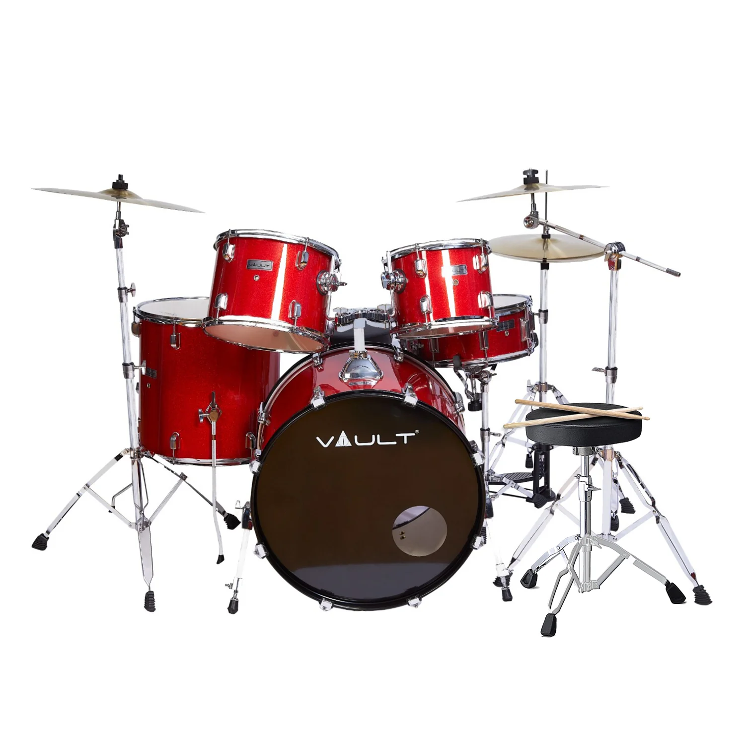 Vault Groover 22" 5-Piece Acoustic Drum Kit with Hardware, Cymbals & Throne - Image 14