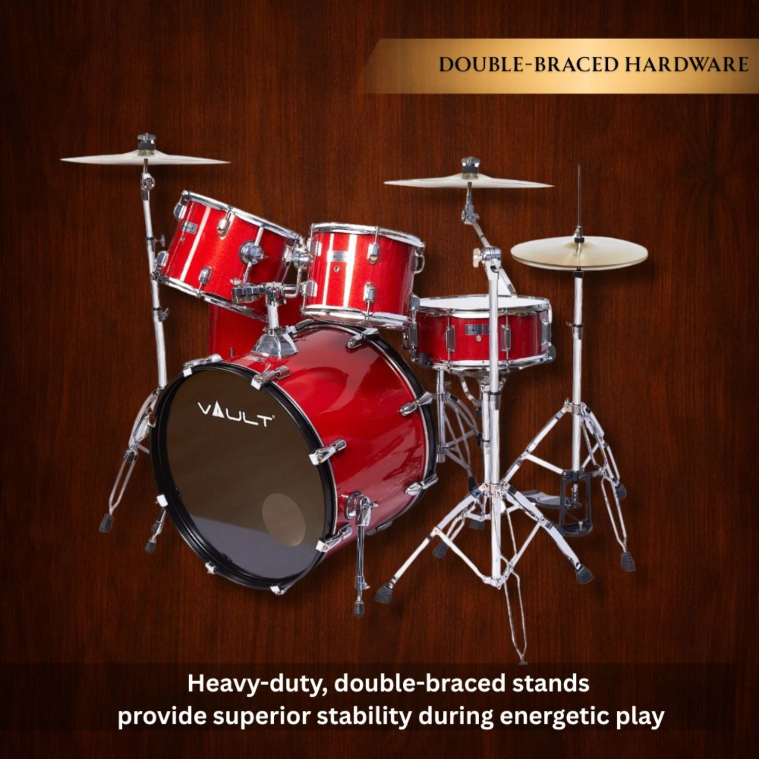 Vault Groover 22" 5-Piece Acoustic Drum Kit with Hardware, Cymbals & Throne - Image 17