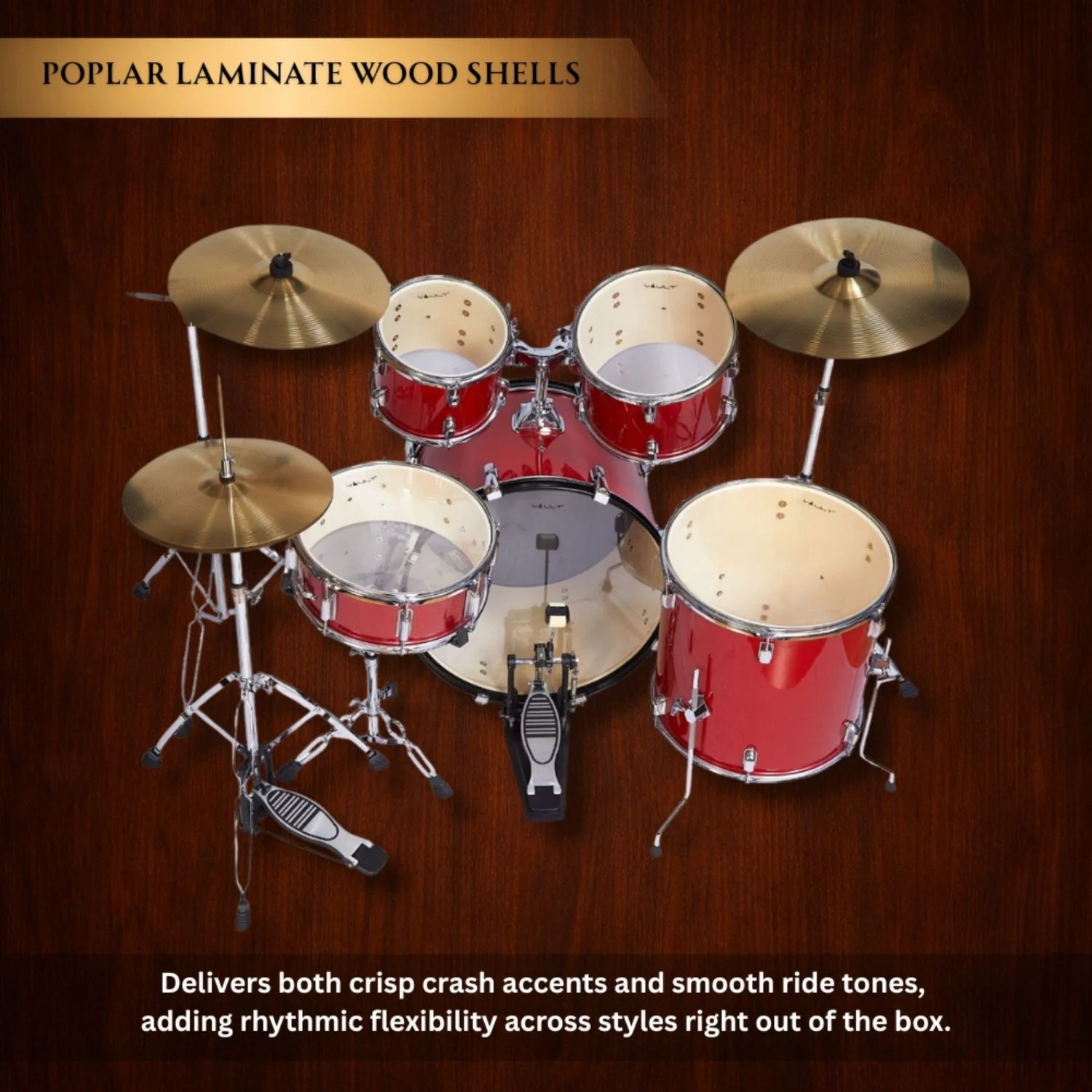 Vault Groover 22" 5-Piece Acoustic Drum Kit with Hardware, Cymbals & Throne - Image 19