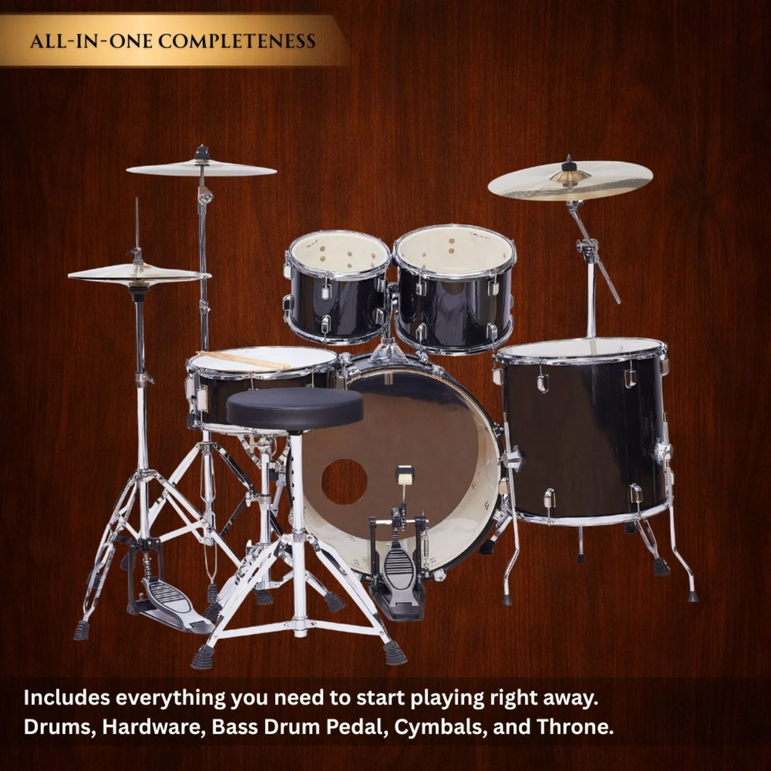 Vault Groover 22" 5-Piece Acoustic Drum Kit with Hardware, Cymbals & Throne - Image 32