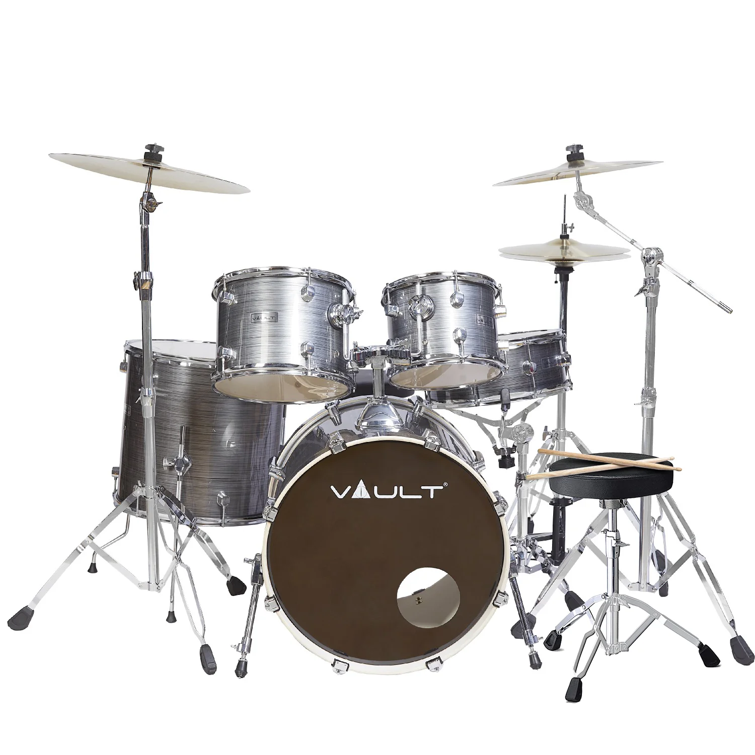 Vault Groover Plus 5-Piece Acoustic Drum Kit with Hardware, Cymbals & Throne - Image 45