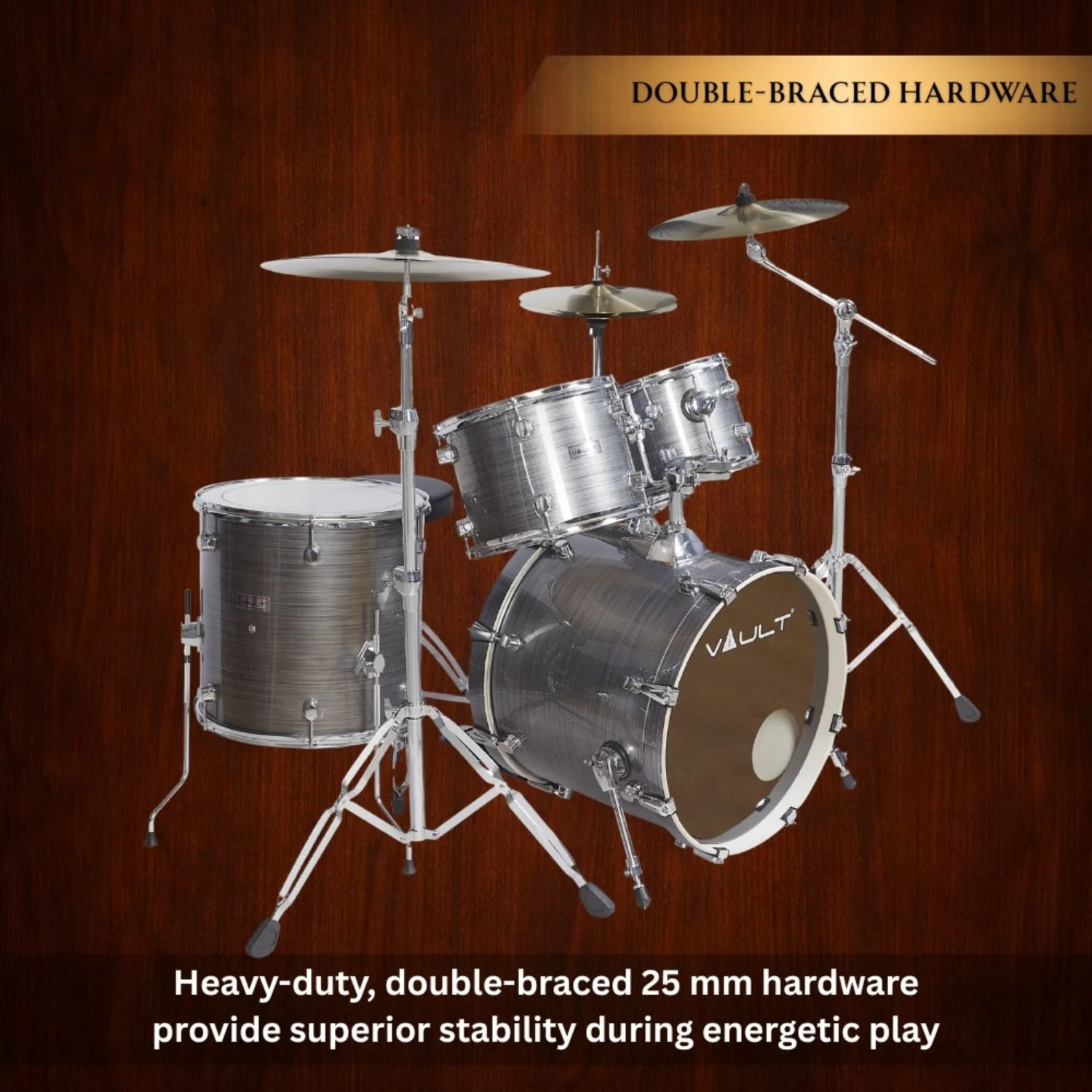 Vault Groover Plus 5-Piece Acoustic Drum Kit with Hardware, Cymbals & Throne - Image 49
