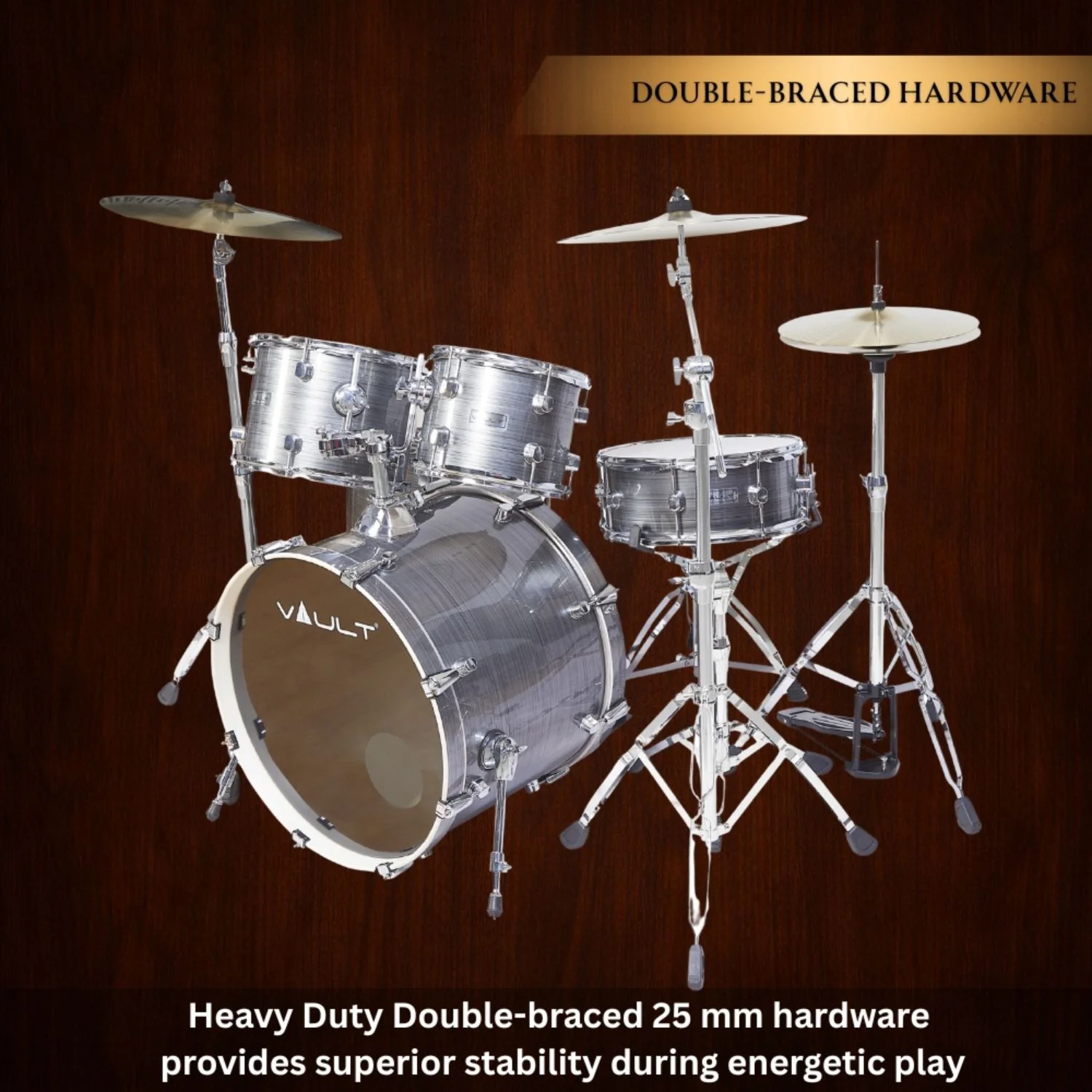 Vault Groover Plus 5-Piece Acoustic Drum Kit with Hardware, Cymbals & Throne - Image 60