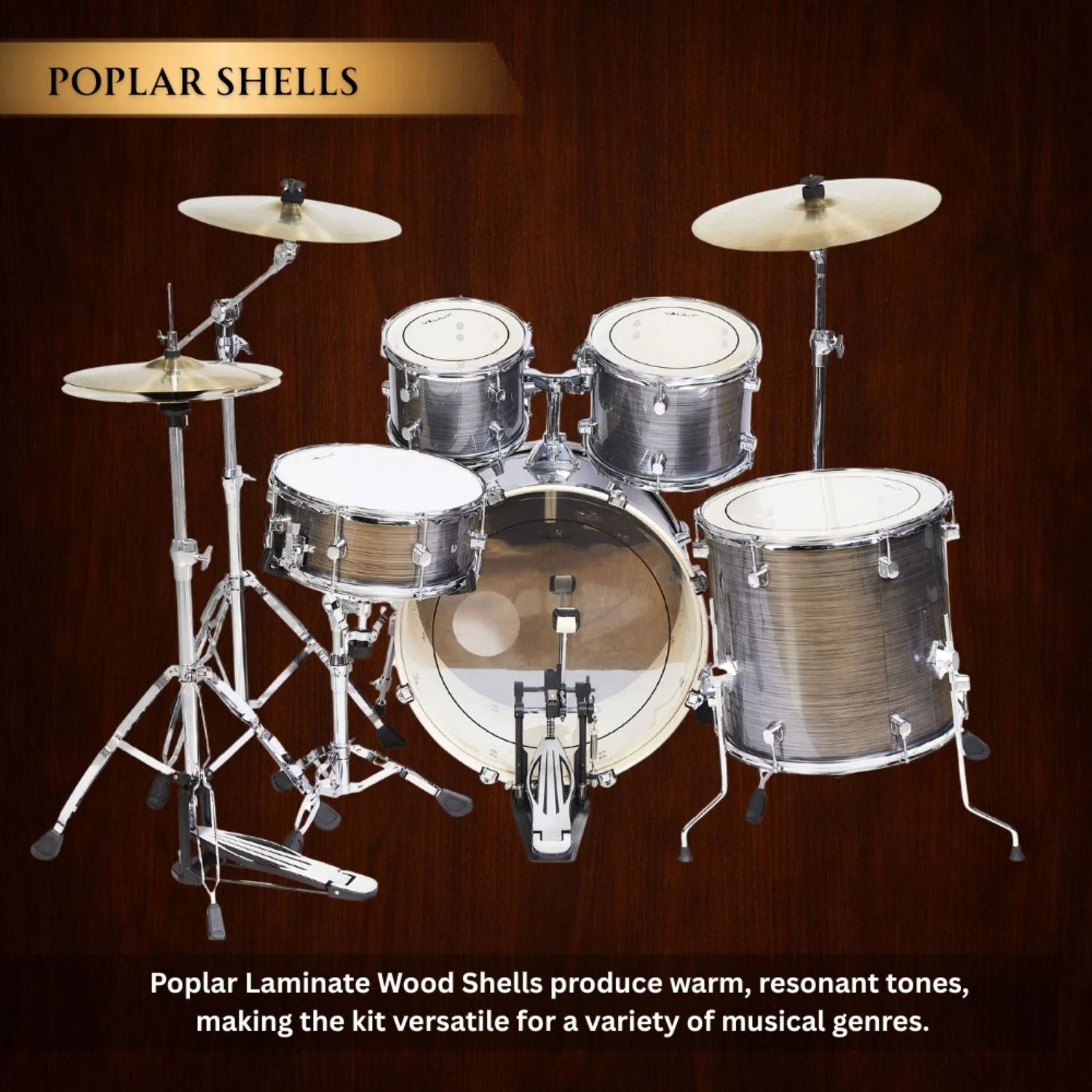 Vault Groover Plus 5-Piece Acoustic Drum Kit with Hardware, Cymbals & Throne - Image 62