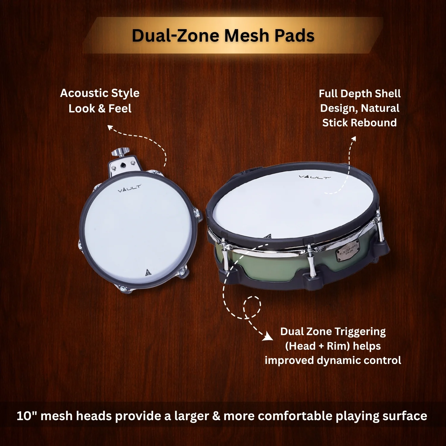 Vault Performer Electronic Drum Kit with Full-Size Mesh Pads, Triple Zone Cymbals and Advanced Module with 900+ Sounds - Image 7