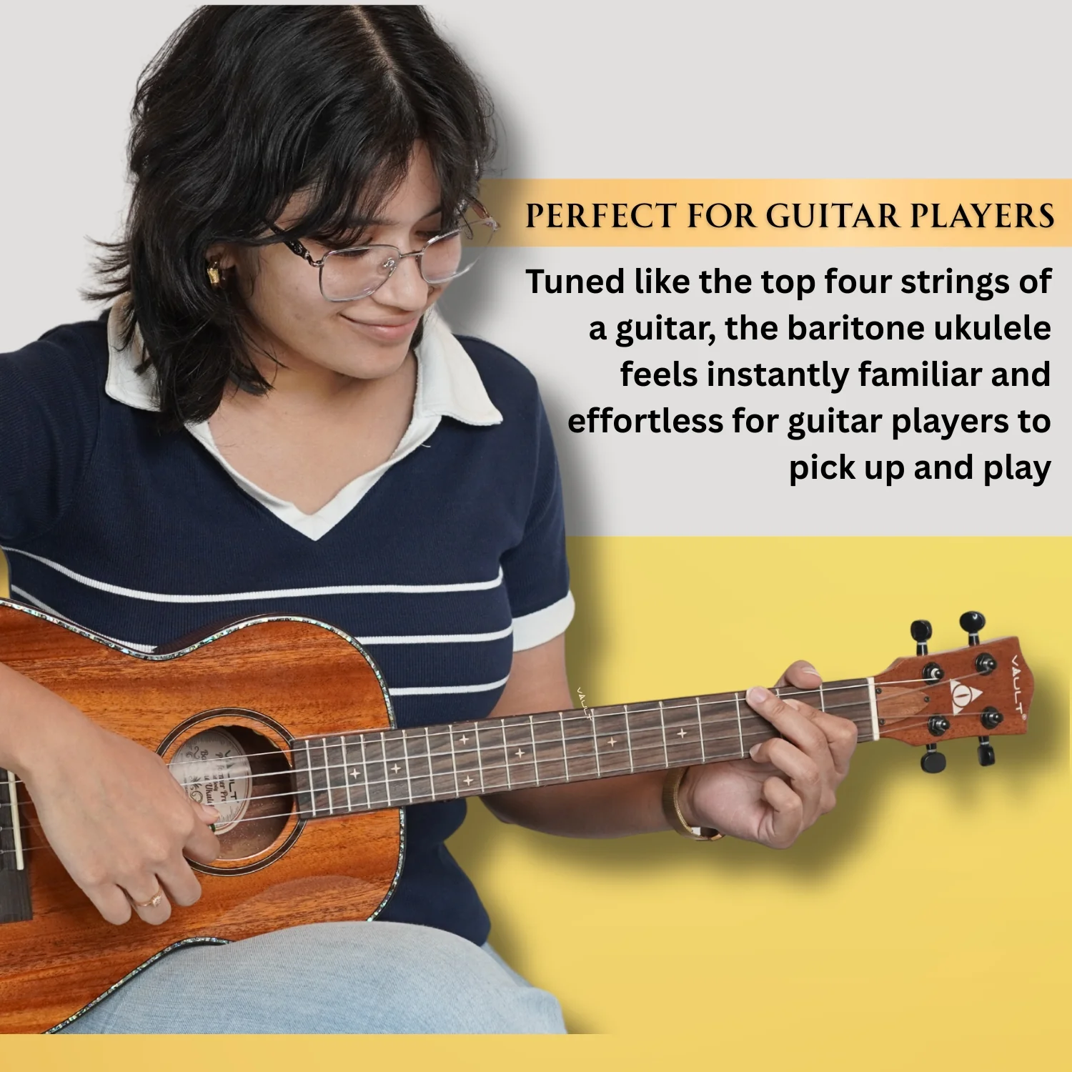 Vault Performer Pro 30" All Solid Mahogany Premium Baritone Ukulele with Gigbag - Image 5