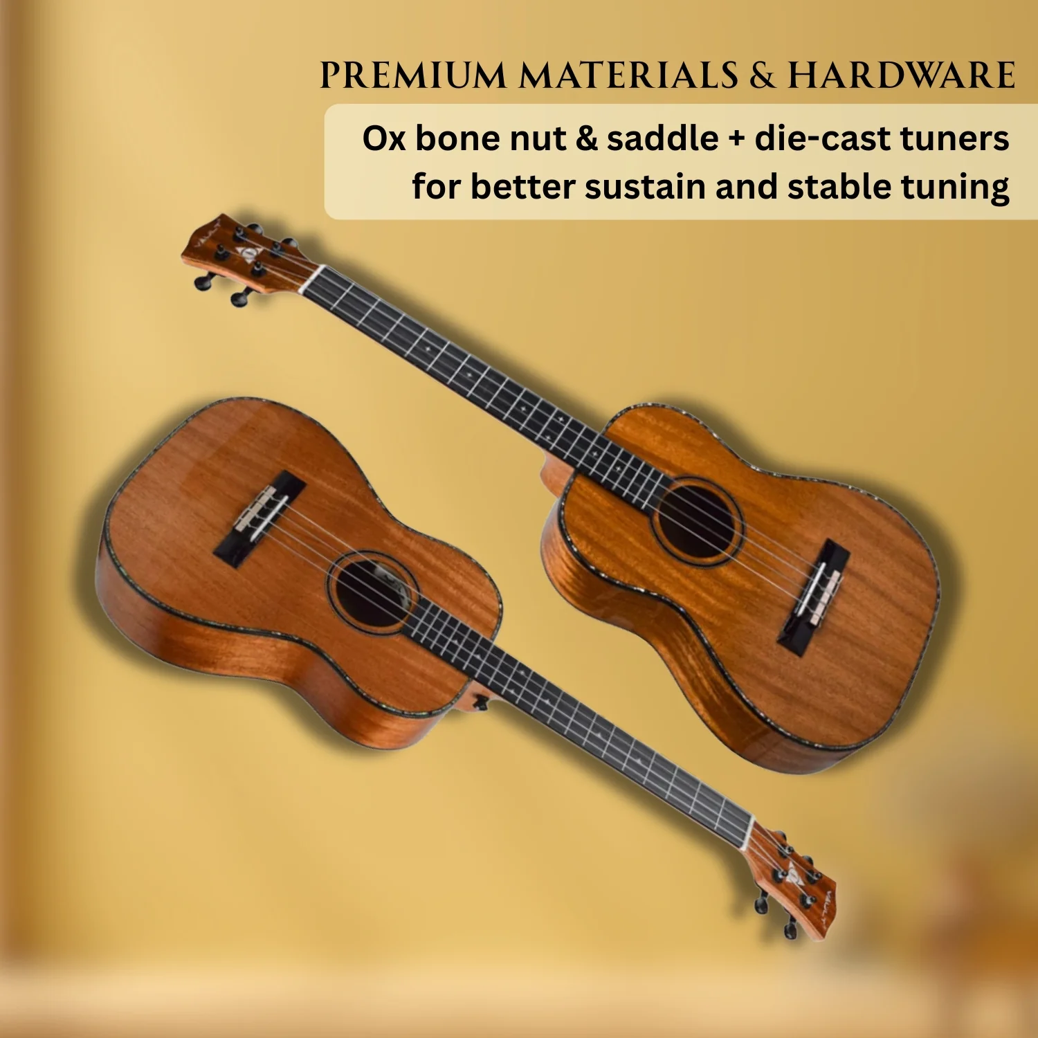 Vault Performer Pro 30" All Solid Mahogany Premium Baritone Ukulele with Gigbag - Image 6