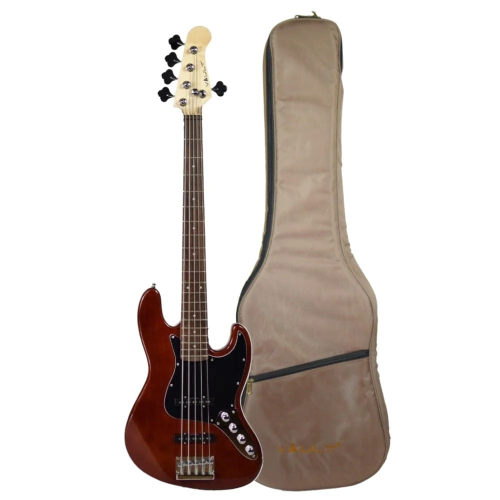 Vault Performer Pro JB4 String Electric Bass Guitar with Gigbag - High Gloss Solid Mahogany - Image 11