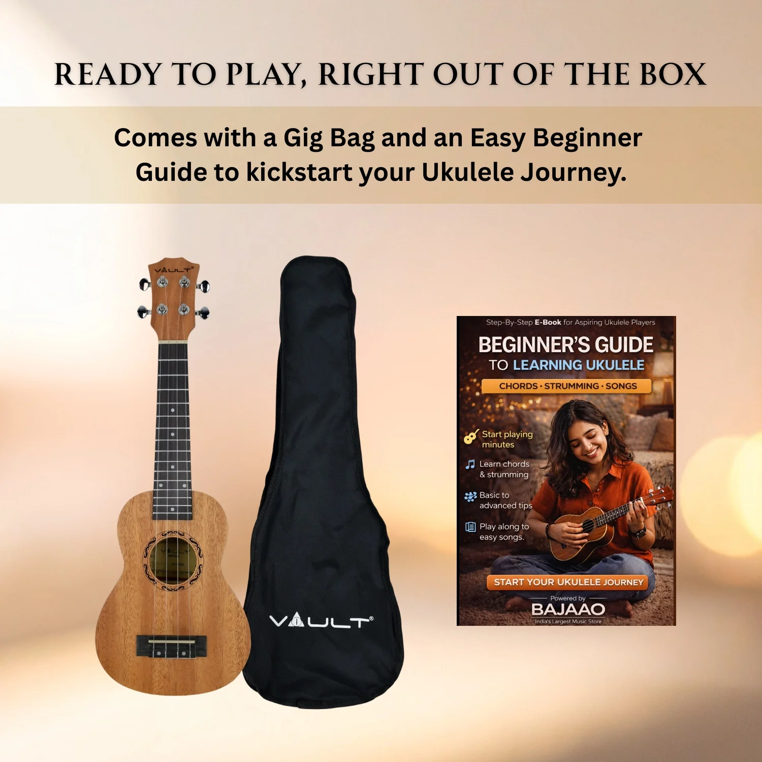 Vault UK-2000S 21-Inch Solid Mahogany Top Premium Soprano Ukulele With Gigbag - Image 11