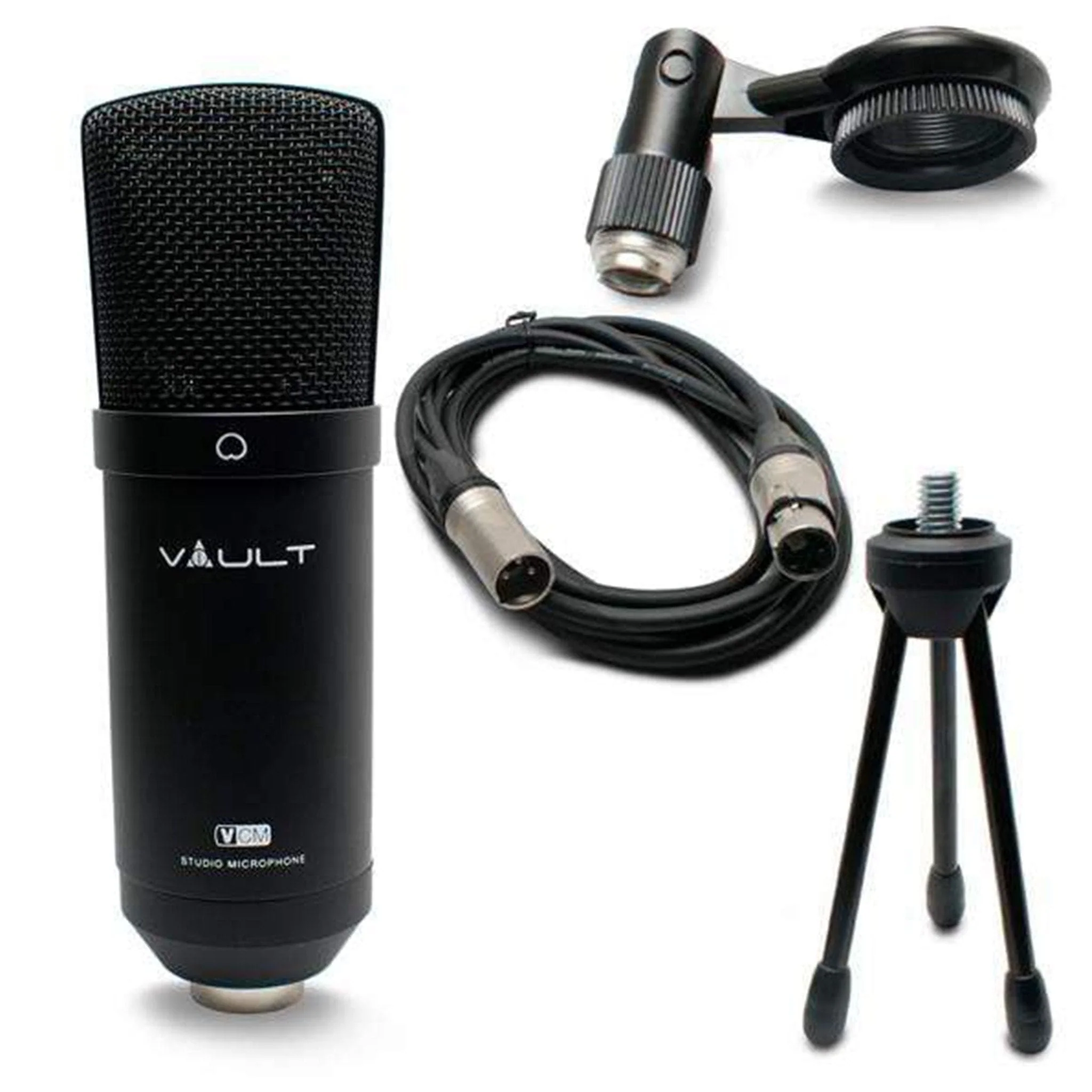 Vault VCM Studio Condenser Microphone with XLR Cable, Tripod, Mount and Foam Pop Filter