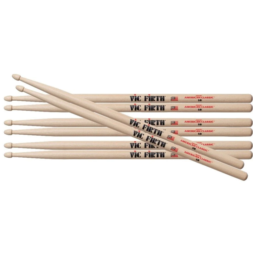 Vic Firth P5B.3-5B.1" Wooden Drum sticks (Pack of 4) - 5B