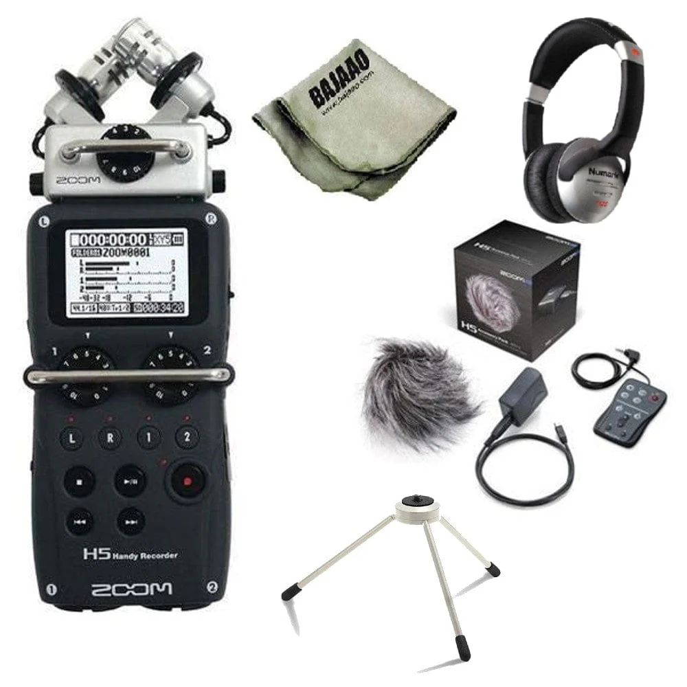 Zoom H5 Handy Recorder With APH-5 Accessory Pack, Headphone, Tripod Stand and Polishing Cloth