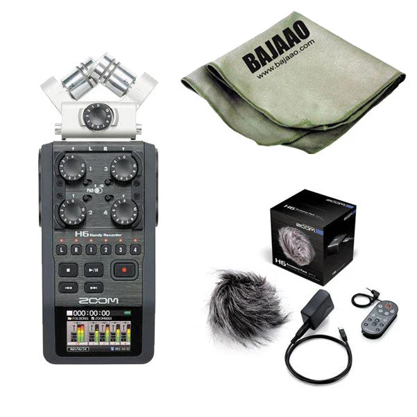 Zoom H6 Handheld Portable Audio Recorder w/ Interchangeable Microphone With Zoom APH-6 Accessory Pack And Polishing Cloth
